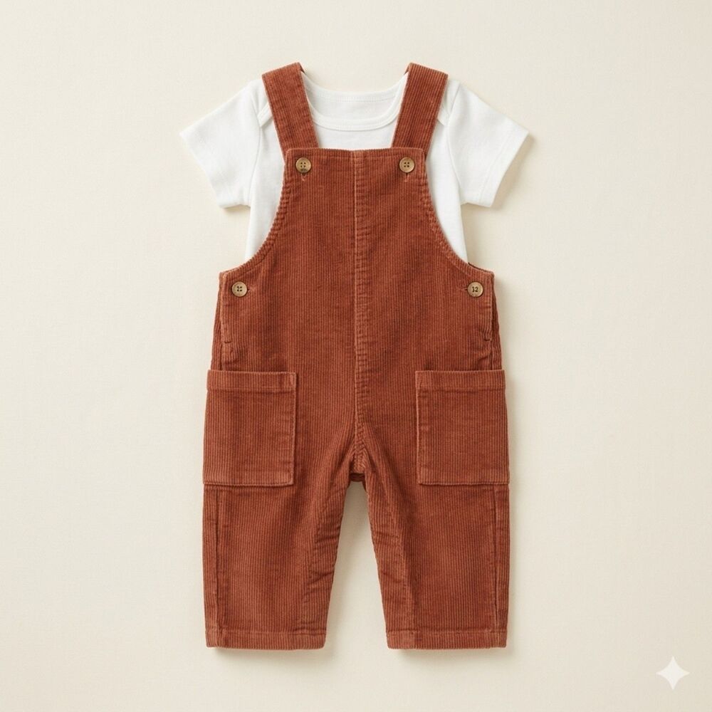 Carter's Baby Corduroy Overalls Set Rust Brown Orange Off White Size 3M EUC